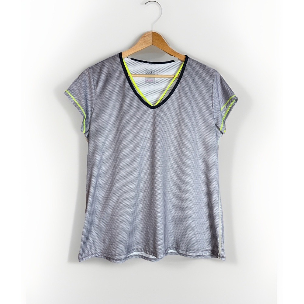 Lucky in Love Tennis Set Size L Gray White Yellow V-neck Top & Ruffle Skort - Picture 3 of 12